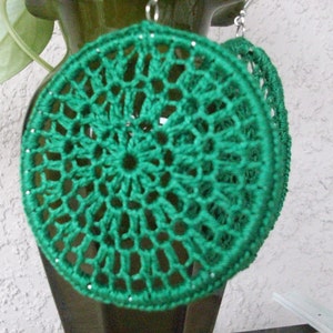 Emerald Green Crochet Earrings, Lace Hoops, Dream Catcher Earrings, Crochet Hoops, Thread Hoopss image 4