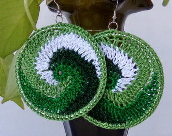 Green, Lime and Olive Swirl Crochet Earrings | Crochet Hoop Earrings | Crochet Earrings | Thread Hoops | Hoop Earrings | Emerald | Handmade