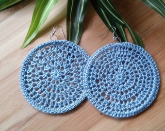 Pastel Blue Crochet Hoop Earrings | Periwinkle | Lace Hoops | Dream Catcher Earrings | Mandala | Thread Hoops | Crochet Earrings | Handmade