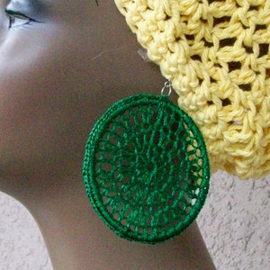 Emerald Green Crochet Earrings, Lace Hoops, Dream Catcher Earrings, Crochet Hoops, Thread Hoopss image 3