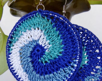 Blue Crochet Hoop Earrings | Crochet Earrings | Cobalt, Baby Blue, Royal Blue Earrings | Thread Hoop Earrings | Shades of Blue | Handmade