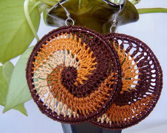 Shades of Brown Crochet Swirl Earrings | Crochet Earrings | Crochet Hoop Earrings | Coffee, Sienna, Caramel, Cream | Natural | Handmade