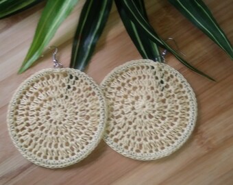 Pastel Yellow Crochet Hoop Earrings | Lemon | Lace Hoops | Dream Catcher Earrings | Mandala | Thread Hoops | Yellow | Crochet Earrings