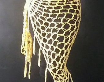Crochet Sarong in Yellow | Swimsuit Cover Up | Bathing Suit Cover Up | Wrap Cover Up | Mesh Cover Up | Fishnet | Spring Break | Beach