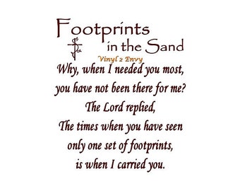 Footprints In The Sand - Vinyl Wall Decal - Wall Decals, Inspirational Decal, Christian Decal, Footprints Wall Decal