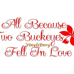 All Because Two Buckeyes Fell in Love - Wall Decal - Vinyl Wall Decals, Signage, Love Quote, Ohio State Buckeyes Decal