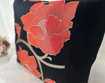 Vintage Kimono Obi Cushion Cover Authentic Silk Peony Floral Pillow Case 19x18