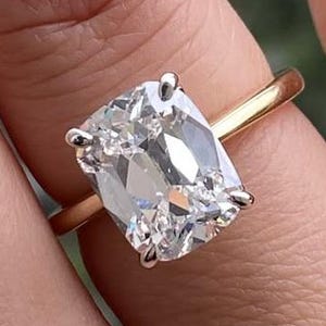 1.00 CT Old Mine Cushion Cut Lab Grown CVD Diamond 10K Two Tone Gold Solitaire Engagement Ring For Her- Wedding Bridal Proposal Promise Ring