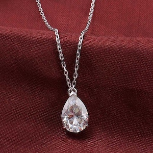 Pear Cut Lab Grown Diamond Engagement Necklace in 14K White Gold – Handmade Solitaire Bridal Wedding Anniversary Gift for Her-Chain Pendant