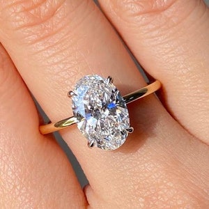 IGI Certify 3.50 CT Oval Cut Lab Created Diamond 14K Solid Two Tone Gold Hidden Halo Solitaire Engagement Ring For Her-Wedding Bridal Ring