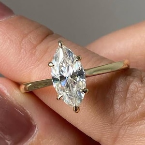 IGI Certified 1.50 CT Marquise Lab Grown Diamond Engagement Ring: 10K Yellow Gold