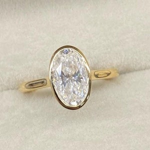 2.50 CT Lab Grown Elongated Oval Cut Diamond 10K/ 14K/ 18K Solid Yellow Gold Bezel Set Solitaire Engagement Ring For Her-Proposal Ring