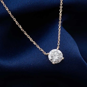 Solitaire Round Cut Lab Diamond Engagement Necklace – EF VS Clarity – Wedding Necklace – Man Made Lab Grown Diamond Necklace for Her