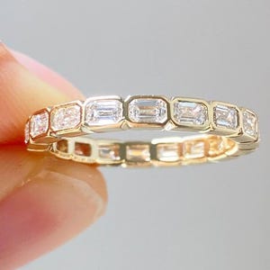Emerald Cut Lab Grown Diamond Eternity Engagement Wedding Band – 14K Yellow Gold Matching Band for Women – Anniversary Ring Gift
