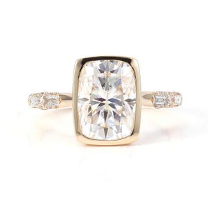 3.00 CT Radiant Cut Lab Grown Diamond Ring – 10K Yellow Gold Bezel & Pave Eternity Engagement Bridal Ring – Wedding Anniversary Gift for Her