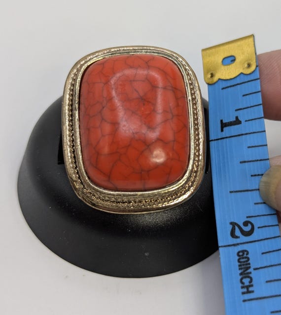 Statement Ring with Fire Red Crackly Stone, Braid… - image 3