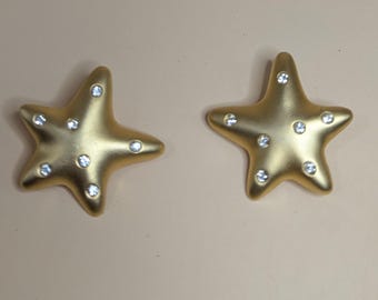 Very RARE Michelle McGann Satin Gold Star Earrings