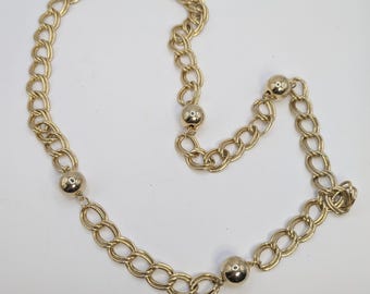 30" Gold Tone Curb Chain Necklace with Round Gold Beads