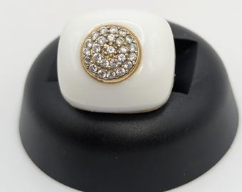Statement Ring, Gold Tone with Rhinestone Center, Size 8