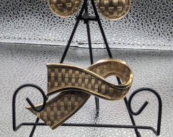 Crown Trifari Modernist Brooch and Clip-ons