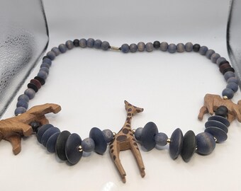 Primitive Style Wild Animal Wooden Necklace