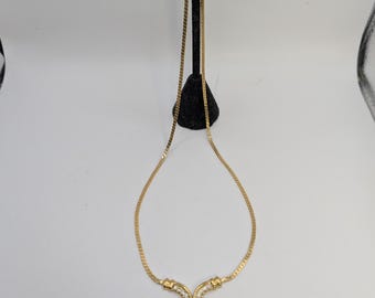 Vintage Delicate Gold Plated Blue Topaz CZ Necklace, 18"