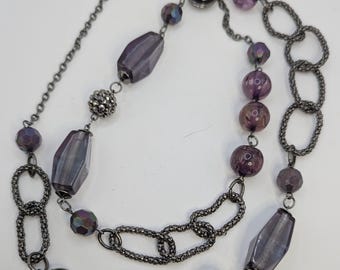Signed New York Collection Dark Silver and Smoky Amethyst Necklace