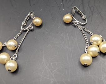 Signed Sarah Coventry Faux Pearl Swing Clip-ons