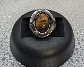 Captivating Tiger's Eye and Chrome Ring, Size 8