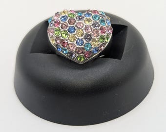 Multi-colored Rhinestone Heart Ring, Size 7