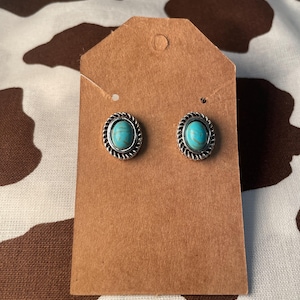 Western turquoise earrings, Stud western earrings, turquoise and silver, earrings, handmade, western jewelry