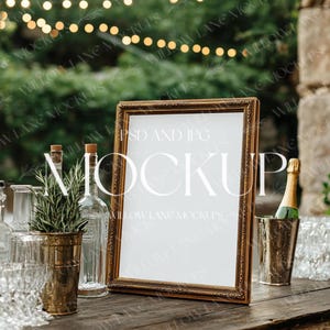 Bar Sign Frame Table Mockup, Tabletop Sign Mockup, Bar Sign Mockup PSD, Baby Bridal Wedding Table Sign Mockup, Table Number Signage Mockup
