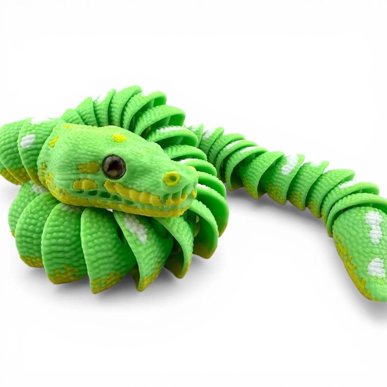 Green Tree Python with Tree Stand, Articulated Flexi 3D Printed Snake Set, Reptile Desk Decor Gift imagen 7