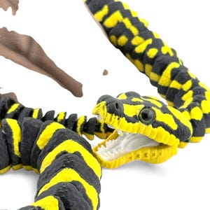 Jungle Carpet Python Figurine - 3D Printed Snake with Glass Eyes & Wood Display Stand