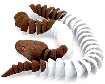 3D Printed Ball Python Figurine - Articulated Brown & White Snake, 24 Inch Reptile Decor with Glass Eyes