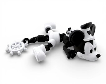 Figura de dragón inspirada en Steamboat Willie - Juguete pequeño articulado flexible de 20 cm impreso en 3D, ideal para decorar el escritorio.