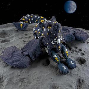3D Printed Lunar Panther with Wings - Galaxy Blue/Black by KeKreations