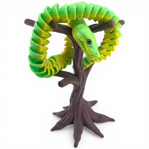 Green Tree Python with Tree Stand, Articulated Flexi 3D Printed Snake Set, Reptile Desk Decor Gift imagen 10