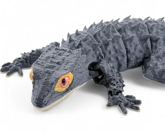 Figura de eslizón cocodrilo de ojos rojos - Reptil flexible articulado impreso en 3D con ojos de cristal