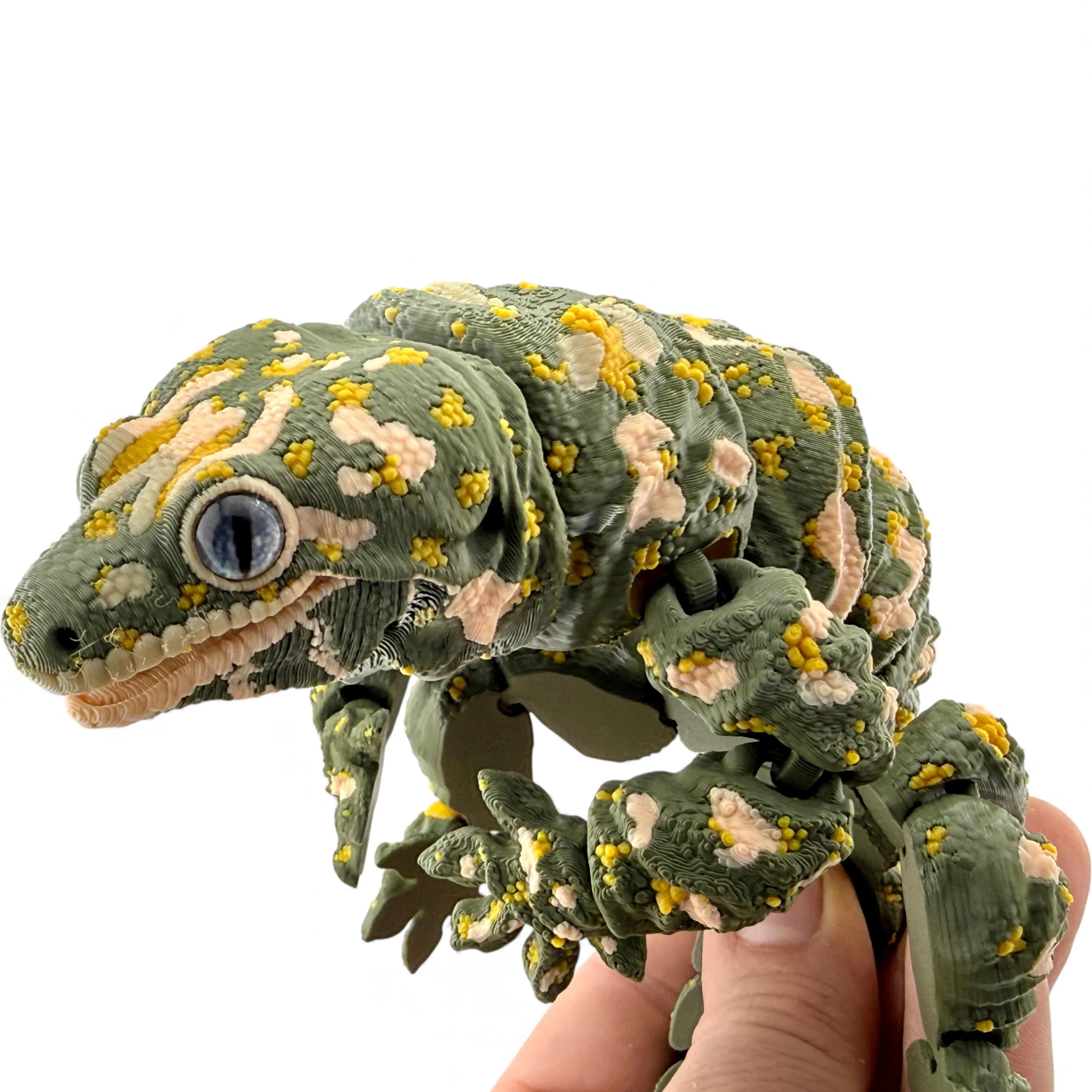 3D Printed Leachie Day Gecko Figurine - Olive Green, 9 Inch Lizard