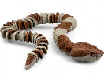Figura de serpiente cabeza de cobre - Serpiente realista articulada impresa en 3D con ojos de cristal, decoración de escritorio