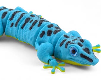 Flexi Giant Day Gecko Figurine - 3D Printed Articulated Sky Blue Reptile with Glass Eyes