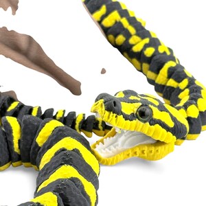 Jungle Carpet Python Figurine - 3D Printed Snake with Glass Eyes & Wood Display Stand
