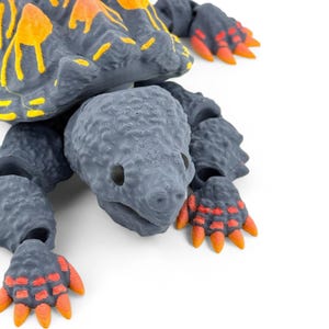 3D Printed Articulated Alligator Snapping Turtle - Gray, 10 Inch Reptile Figurine with Glass Eyes