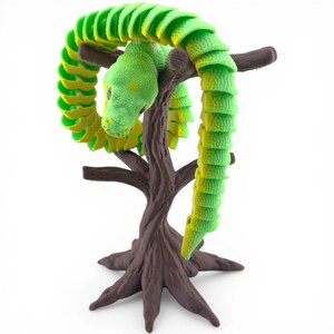 Green Tree Python with Tree Stand, Articulated Flexi 3D Printed Snake Set, Reptile Desk Decor Gift imagen 2