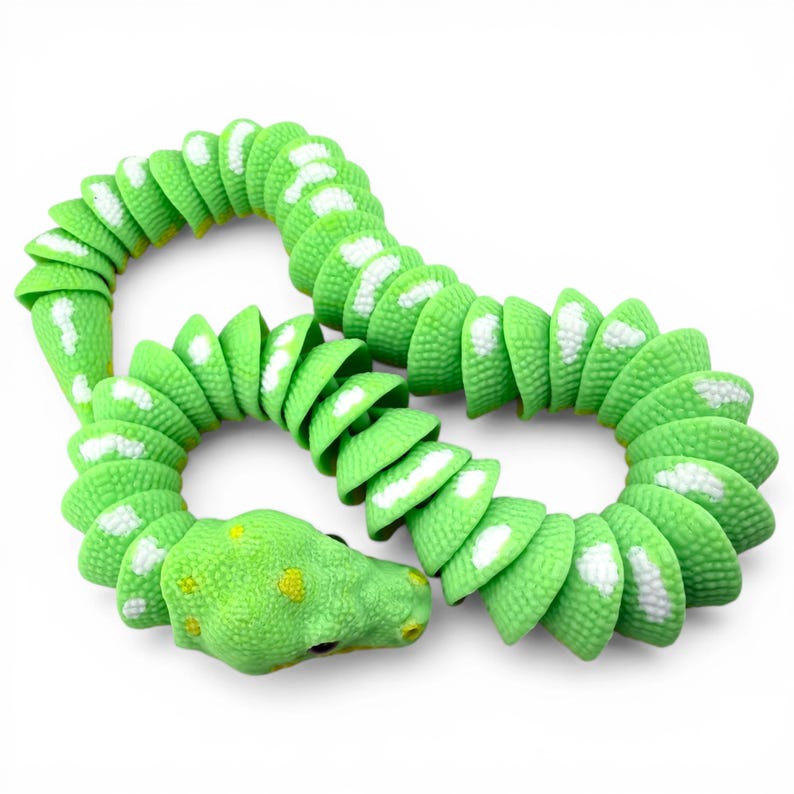Green Tree Python with Tree Stand, Articulated Flexi 3D Printed Snake Set, Reptile Desk Decor Gift imagen 5