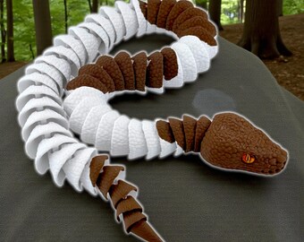 3D Printed Brown and White Ball Python with Realistic Glass Eyes - 24 Inches Long