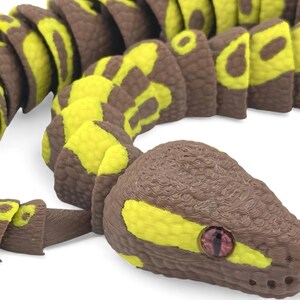 3D Printed Brown and Yellow Ball Python with Realistic Glass Eyes - 24 Inches Long