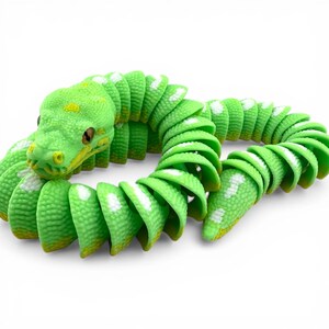 Green Tree Python with Tree Stand, Articulated Flexi 3D Printed Snake Set, Reptile Desk Decor Gift imagen 6