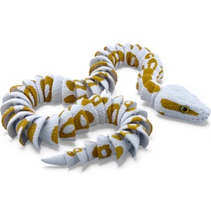 3D Printed Albino Ball Python - White and Gold Realistic Snake Model with Glass Eyes